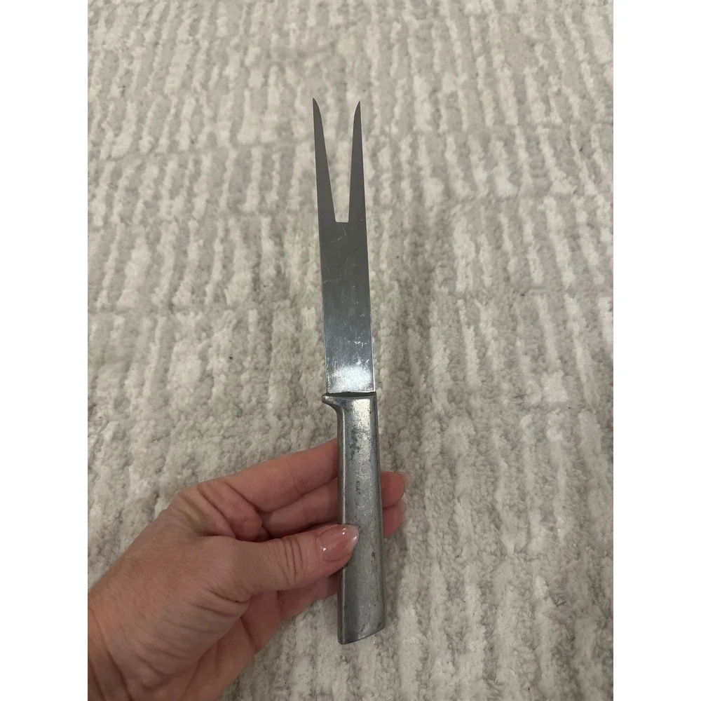 Vintage Stainless Steel Carving Fork Mid Century Modern Silver Meat Serving Fork